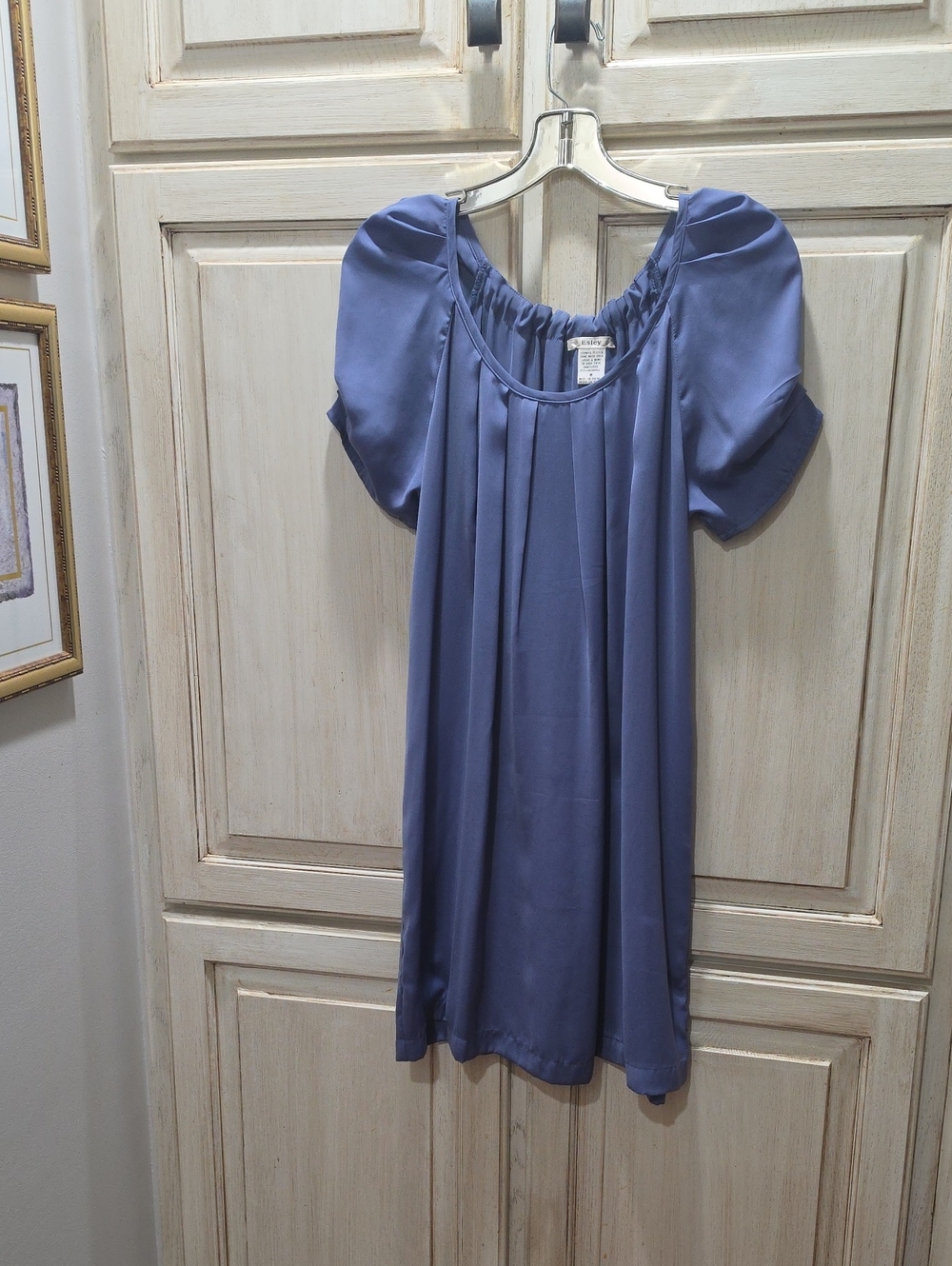Periwinkle blue satin chemise mini dress w/ Peacock Feathers